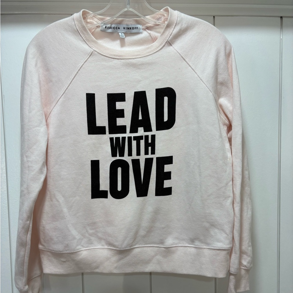 Rebecca Minkoff Lead With Love Blush Pink/Black Crew Neck Sweatshirt Small